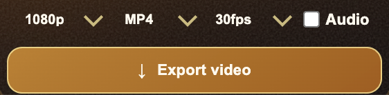 Varya export controls showing format, resolution, frame rate, audio, and export button